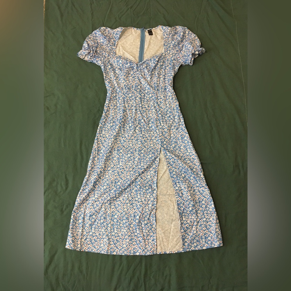 SHEIN blue floral midi dress with ruffle sleeves